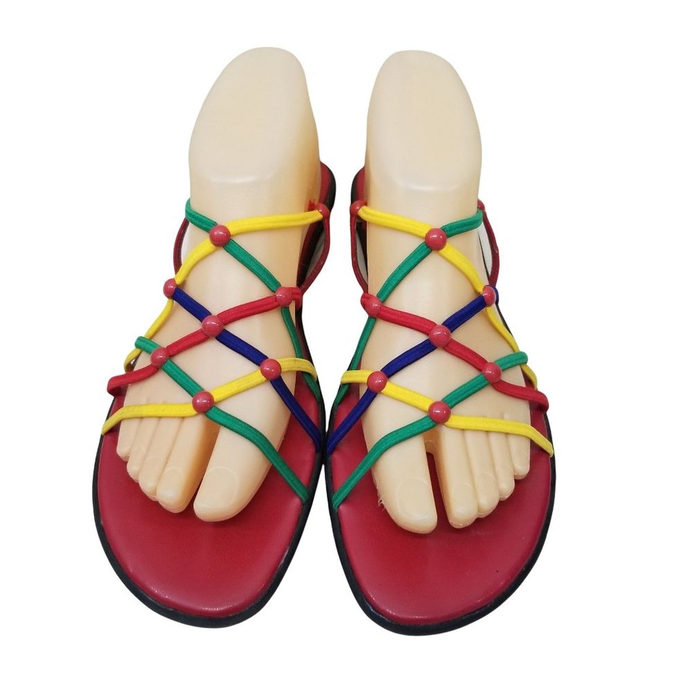 Studio Wear 8.5 9 Sandals Open Toe‎ Vintage Primary Color Rainbow